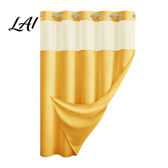 Heavy Duty Waterproof Shower Curtain No Hook Curtain with Snap-on Liner Easy Installation Mesh Top Machine Washable Divider for Bathroom