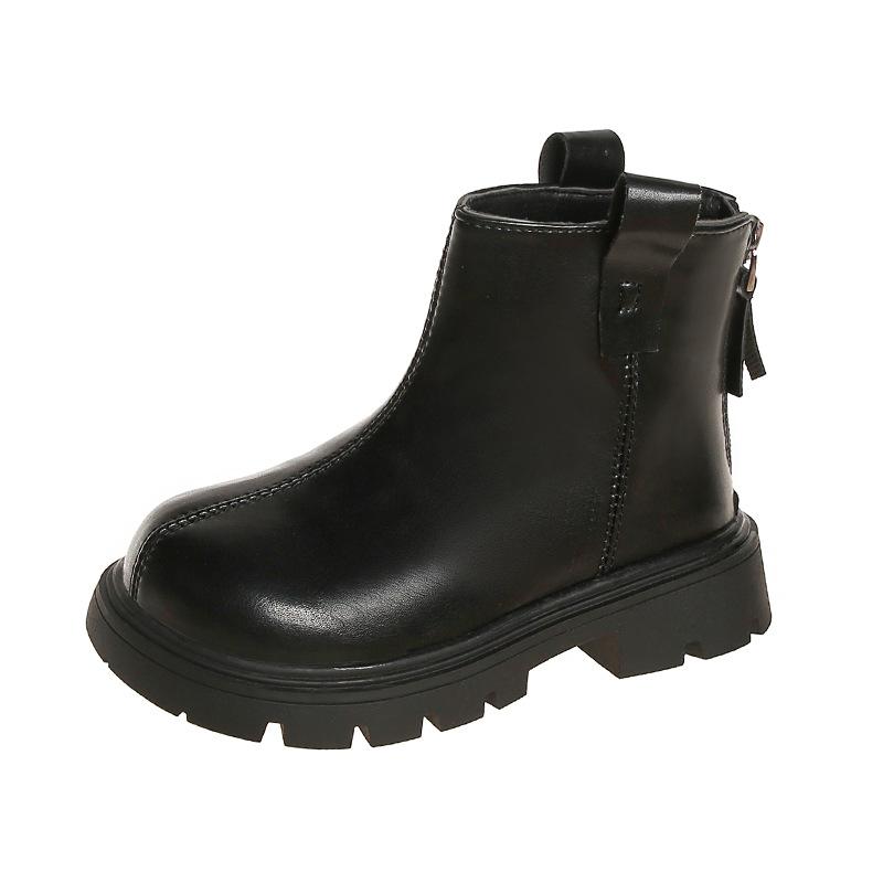 Girls Leather Boots Black Brown Children Chelsea Boots Non-slip Kids Short Boots for Boys Britain PU Round-toe