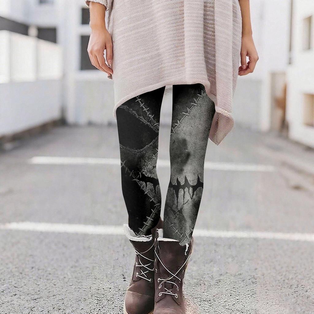 Женские повседневные модные брюки для активного отдыха на Хэллоуин с принтом, облегающие, эластичные, для йоги, укороченные.