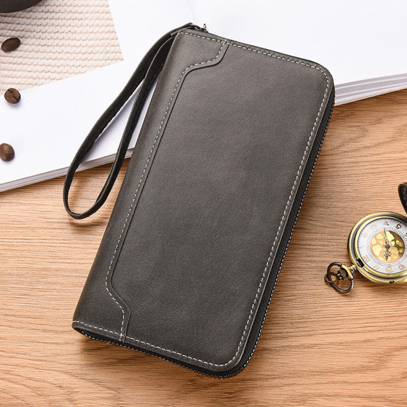 Men's Business Leather Wristlet Wallet Large Capacity Credit Card Holder Clutch Purse with Zipper
