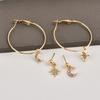 4Pcs/Set Bohemian Style Large Circle Earrings Ear Clip Crystal Moon Star Ear Stud Jewelry
