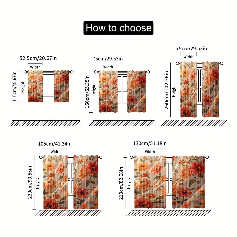 Retro Warm Autumn Flower Curtains, Orange Red Bloom Leaf Pattern Drapes for Cottage Balcony Country Interior Decoration