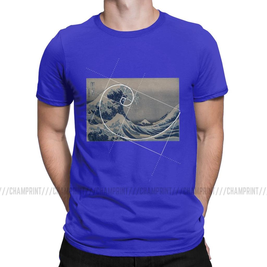 Hokusai Meets Fibonacci Sequence Men ST Shirt Golden Ratio Math T Shirts Technical Geek Vintage