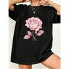 Black Oversized T Shirt With Pink Rose Print For Casual Wear And Everyday Style