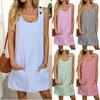 Летнее повседневное и модное женское платье с круглым вырезом, карманом, полосатым комбинезоном на пуговицах