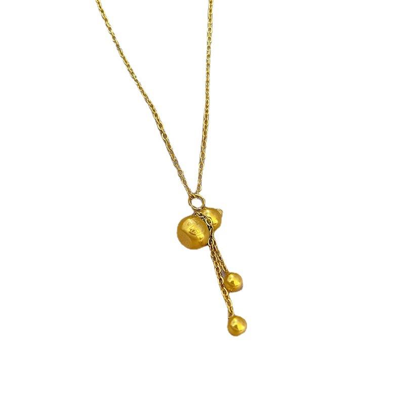 Gourd Temperament Furnace Real Gold Necklace Women'S Lucky Collarbone Chain With Jewelry