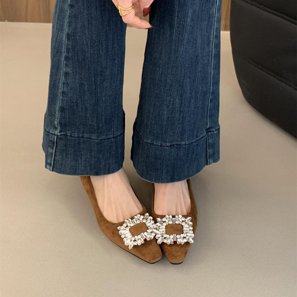 Роскошные туфли-лодочки с неглубоким вырезом и стразами, женские туфли на толстом каблуке, детские весенне-осенние новинки, французский сказочный темперамент, туфли на высоком каблуке для светской львицы