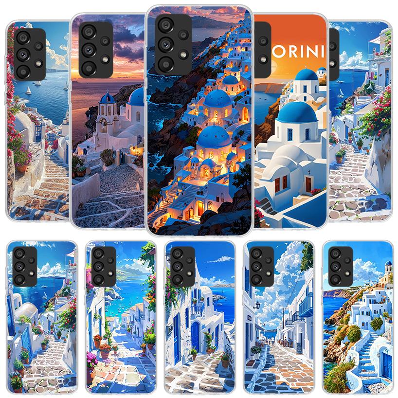 Greece In Summer Santorini Phone Case For Samsung Galaxy A12 A22 A32 A52 A72 A02S Phone Case Note 20 Ultra 10 S10 Plus A51 A71 A