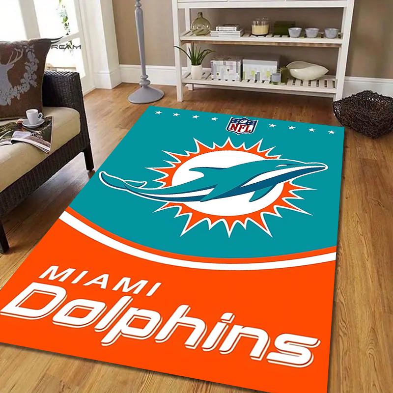 Dolphins Team Logo Style Crystal Velvet Rug, Soft Anti‑Slip Crystal Velvet Carpet for Living Room Bedroom Home Decor