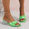 Large Size New Thick High Heel Square and Slippers Fashionable and Sexy Square Head One-character Cool Slippers Women