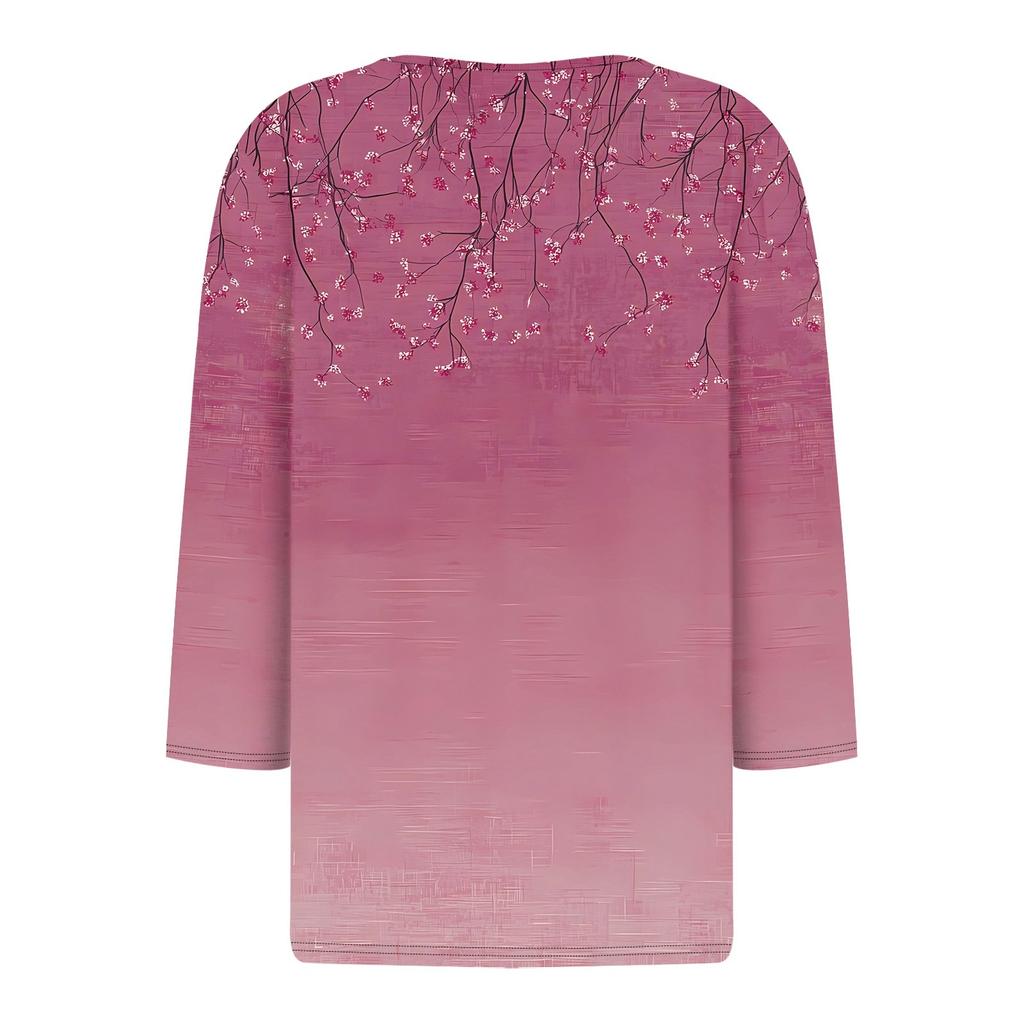 Жен. Футболка С принтом Пуговицы Рукав 3/4 Повседневные Выходные Мода Классический Классический V-образный вырез Обычный Верх