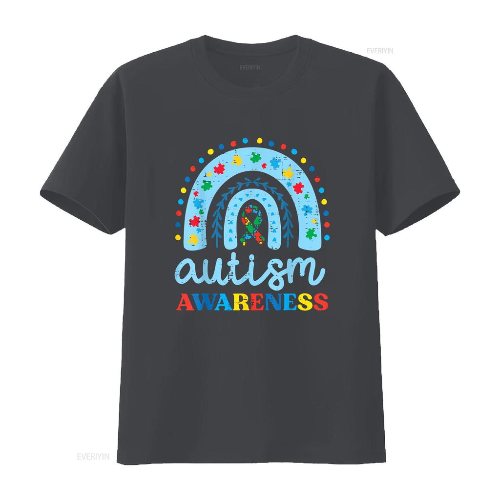 Autism Awareness Blue Rainbow Ribbon Asd Boys Kids T Shirt vintage Washed fashion Versatile Unisex Breathable homme Stretched