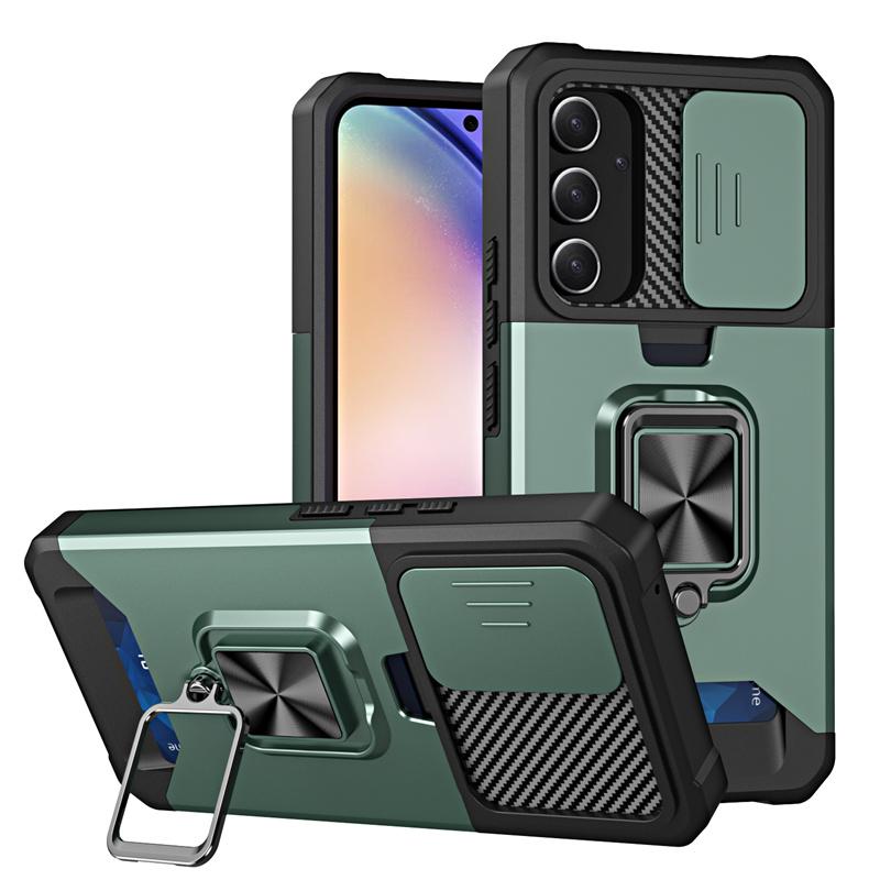 Защитный чехол-броня для Samsung Galaxy A16 A26 A36 A56 5G A06 A15 A25 A35 A55 A14 A34 A54 Сдвижная крышка для защиты объектива Слот для карты