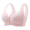 Women's Solid Front Button Bra with Shell Pattern Splicing Decoration Integrated Wide Shoulder Straps, Non Removable Bra Pads Without Steel Rings
