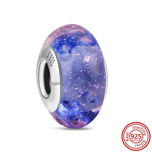 Красочные муранские стеклянные бусины с цветком в виде сердца, пузырьков и листьев, очаровательные браслеты, ювелирные изделия из 100% стерлингового серебра 925 пробы