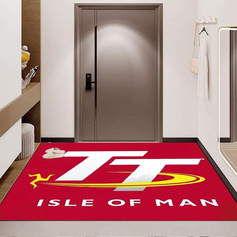 Isle of Man TT Logo Red Background Print Area Rug Motorcycle Fan Non Slip Rectangular Floor Mat Man Cave Gaming Room Living Bedroom Home Decor Rug