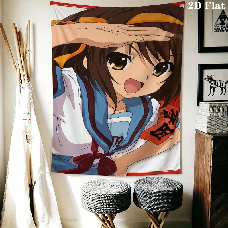 The Melancholy of Haruhi Suzumiya Wall Tapestry Aesthetic Wall Hanging Printed Fabric Blanket Decorative Tapestries for Bedroom Living Room Home Decor