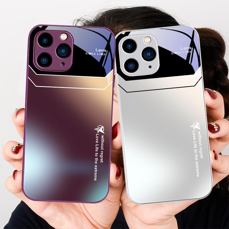 Градиентный Светло-голубой Зеленый Цвет Авроры Для iPhone 15 14 13 12 11 Pro Max XS XR 7 8 Plus 2020 2022 SE Закаленное Стекло Чехол для Телефона