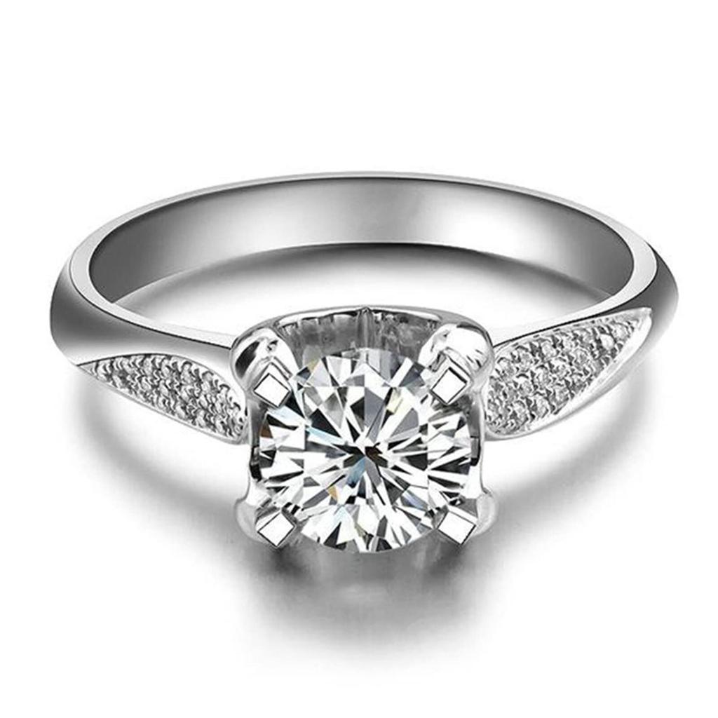 1 Carat NSCD Diamond Ring 4 Prong Sterling Silver Engagement Ring Women Twist Setting 18K White Gold Plated Wedding Band Anniversary Jewelry