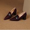 2024 Весна/Осень Женские Мокасины Острый Носок Высокий Каблук Из Овечьей Замши Кожа Женские Туфли На Массивном Каблуке Ретро Черные Туфли Для Женщин