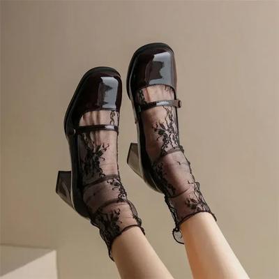 Мода 2025 Весна Лето Французский Ретро Женская Обувь на Высоком Каблуке с Квадратным Носком Туфли Мэри Джейн для Женщин Sapatos De Mujer