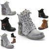 Womens Studded Goth Ankle Boots Timeless Chelsea Hollow Punk Buckle Martin Shoes