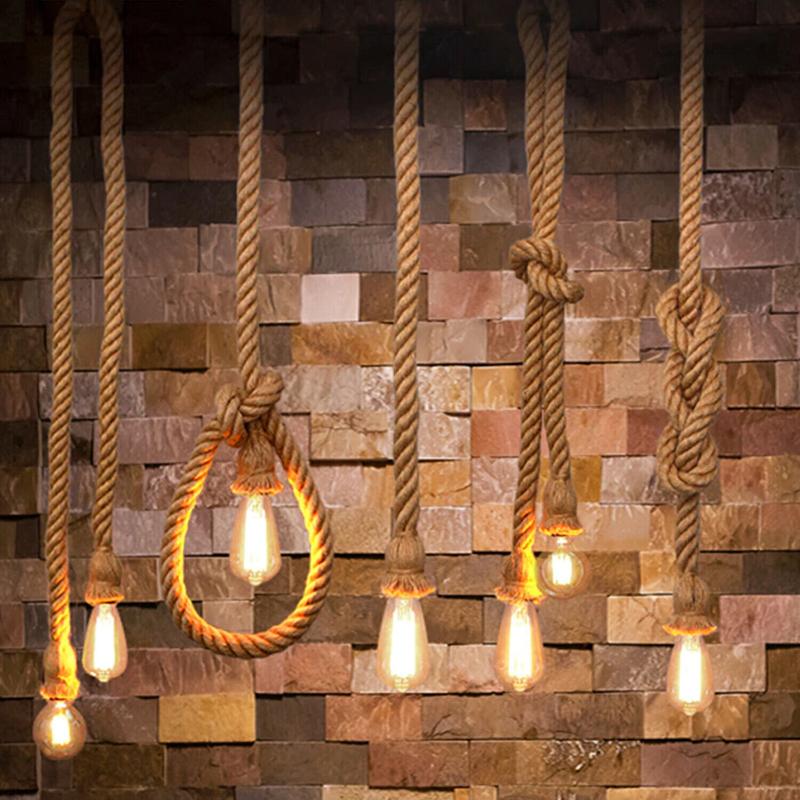 Винтажный Ретро Промышленный Лофт Держатель Пеньковой Веревки Потолочный Подвесной Светильник Лампа Кафе Ресторан Ретро Люстра