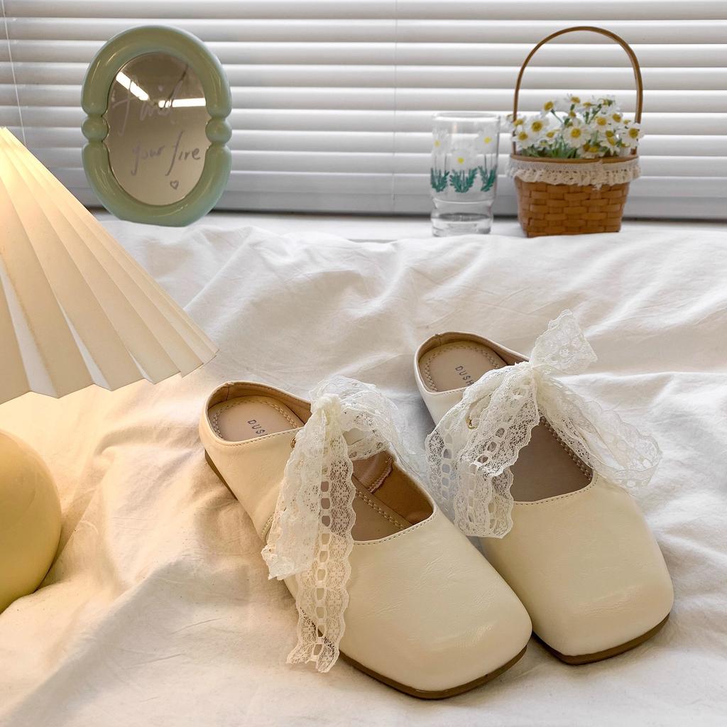 Туфли-лодочки на плоской подошве и полутапочки для женской верхней одежды 2025 новые весенне-летние туфли Мэри Джейн на одной педали для беременных вечерние туфли одинарные ш