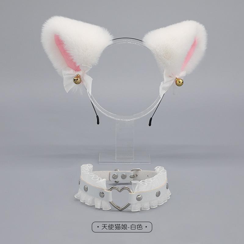 A Handmade Olita Accessory Fox Ears Cat Ears Headband Lace Bow Bell Collar Set