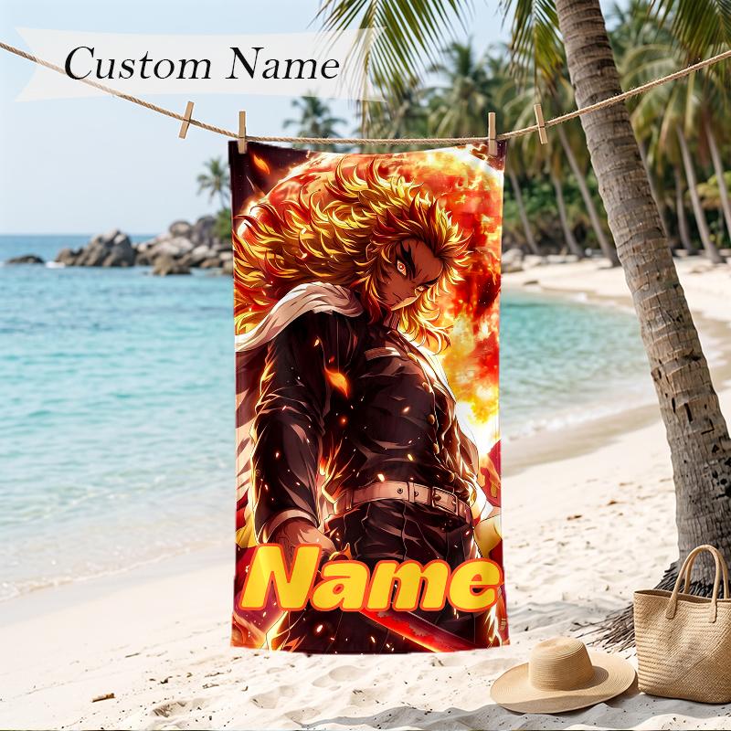 Kyojuro Custom Name Printed Beach Towel Personalized Soft Towel For Swimming Beach Travel
