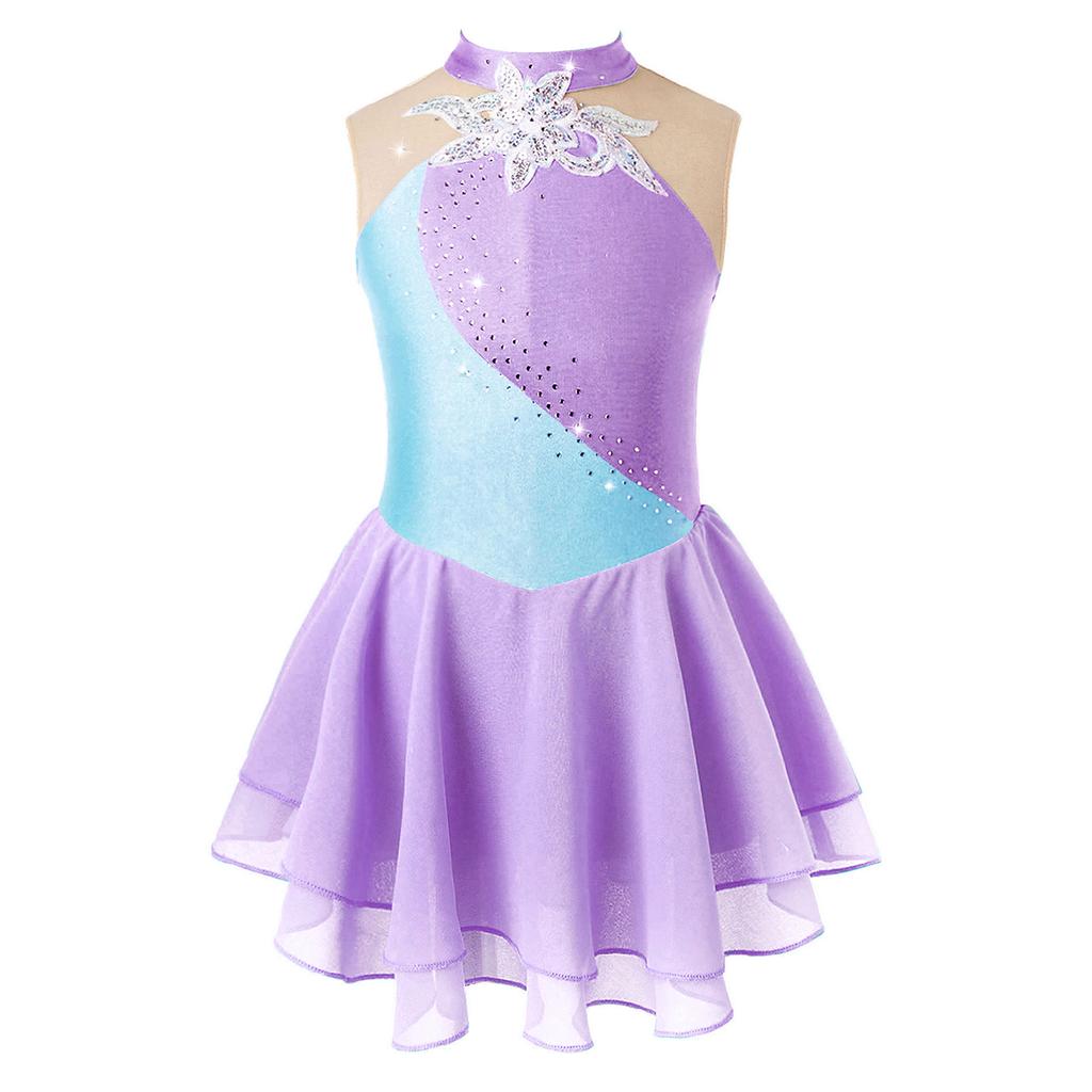 Figure Skating Dresses for Girls Shiny Rhinestone Gymnastics Leotards Girls Ballet Dance