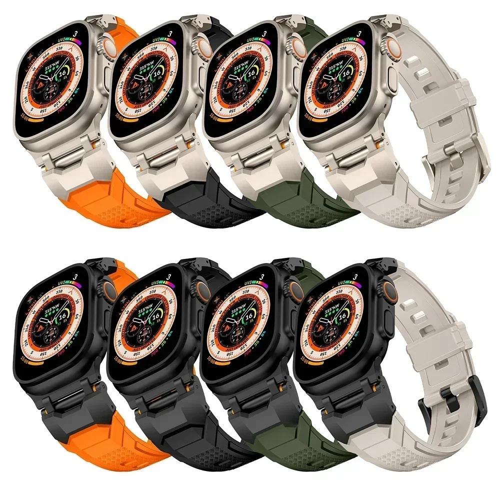Спортивный ремешок из резины для Apple Watch Ultra 3/2 49 мм Спортивный браслет титанового цвета для iWatch Series 11 10 46 мм 9 8 7 6 se 44 45 мм
