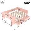 Platform bed, wooden bed, 140x200cm, with desk, equipped with 2 drawers, double bed (without mattress), with shelves, pine + chipboard, pink