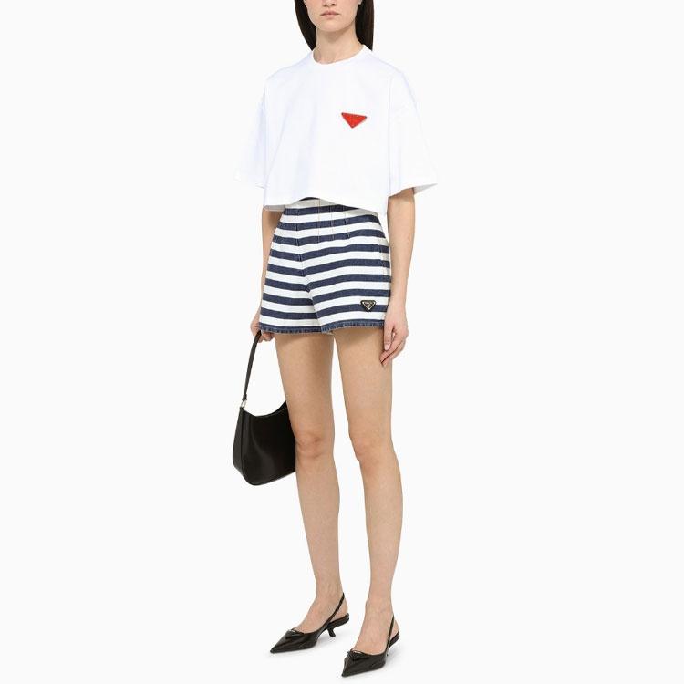 PRADA SS22 Women's Logo Crew Neck T-Shirt White 3560A-10UP-F0009-S-212