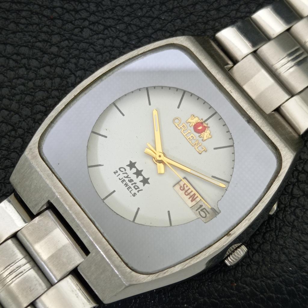 ОРИГИНАЛ 46941 ВИНТАЖНЫЕ ORIENT CRYSTAL АВТОМАТИЧЕСКИЕ ЯПОНИЯ МУЖСКИЕ БЕЛЫЕ ЧАСЫ a704888-1