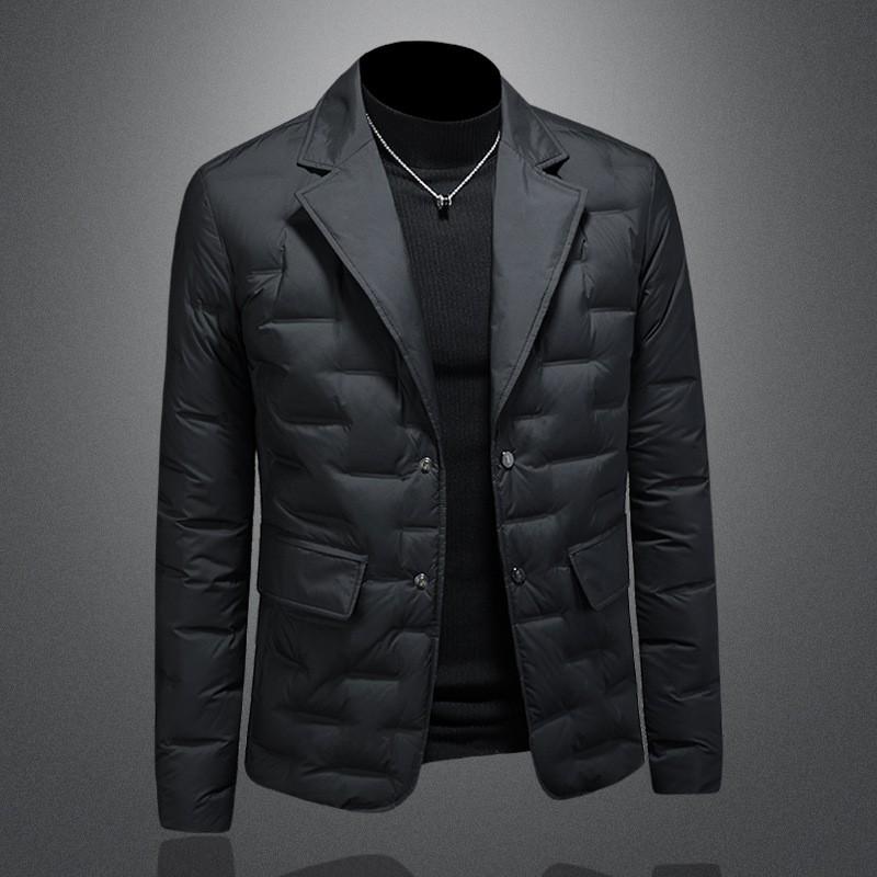 Mens Winter Down Jacket With Notched Lapel Casual Warm Outerwear 86-90% White Duck