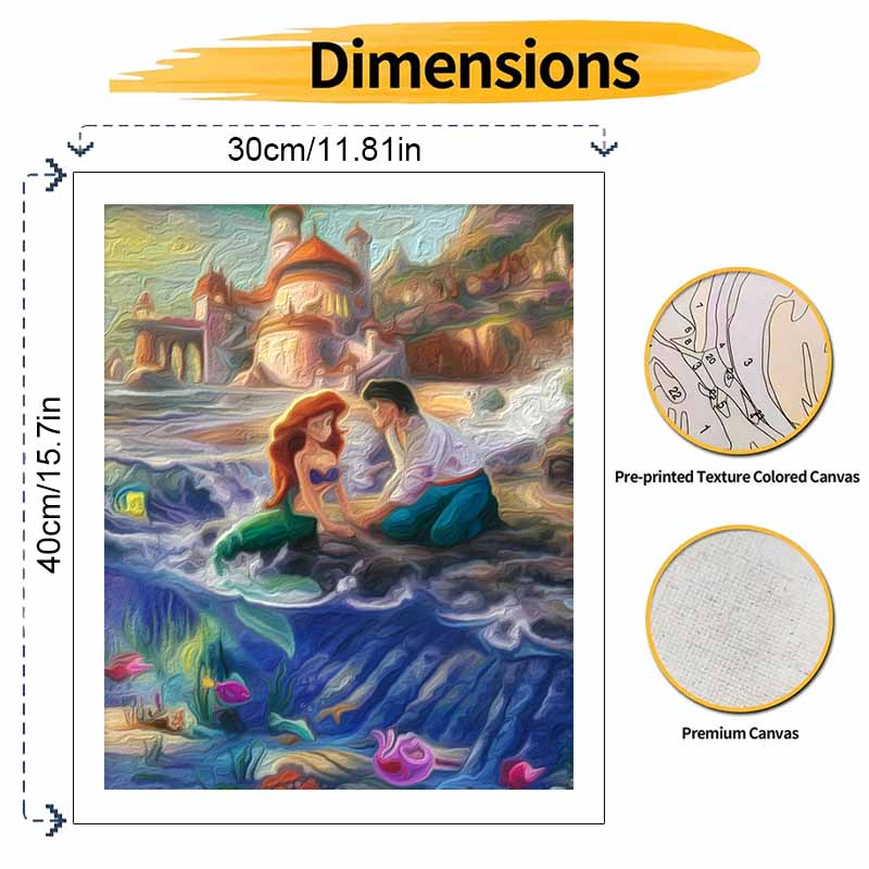Disney Ariel Oil Painting Art Set Home Wall Decor Handmade Gift under sea magical Ariel and Eric castle scene