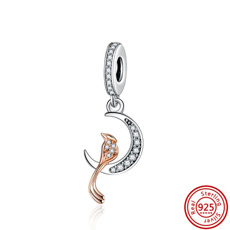 925 Стерлинговая медь Мультяшная птица Попугай Сова Ласточка Перья Милая подвеска Бусины для DIY Подходят для оригинального браслета-шарма Pantaro Циркон