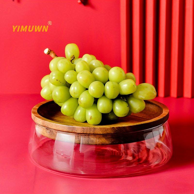 1pc Food Container Creative Glass Food Storage Containers With Wooden Lid Kitchen Snack Jat Fruit Container Candy Jar Nut Sundries Storage Organizer F