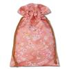 Nishijin-ori Gold Brocade Drawstring Bag (Small Flowing Water Flowers (Pale Pink))