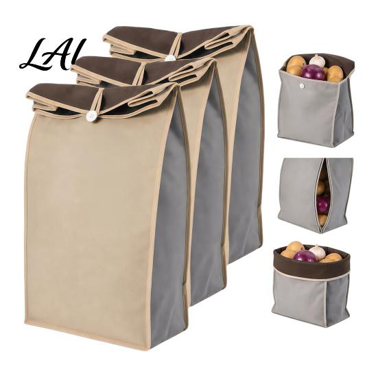 Garlic And Onion Storage Organizers Self Sealing Potato Bag Breathable Non-woven Roll Top Closures Reusable Root Vegetable Keeper Organizer,