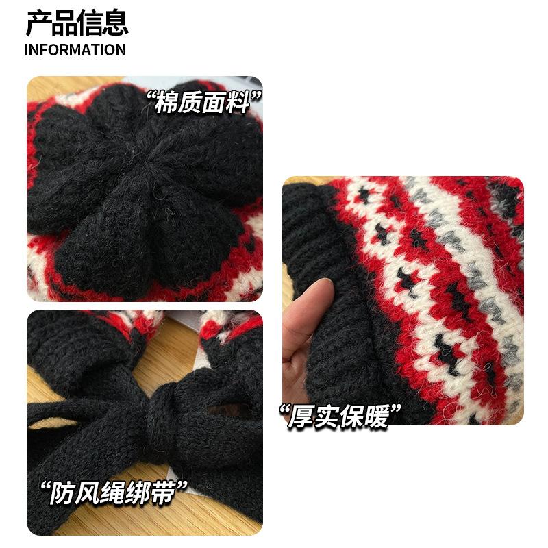 Autumn and winter knitted hats can be dual-purpose, bag hats, retro straps, stacked hats, warm wool hats, ethnic style hats, women