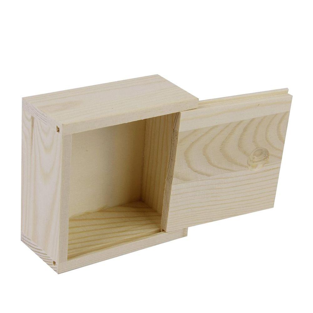 Natural With Slide Top Card Keeper Wooden Box Jewelry Organizer Case Storage Box Beads Container