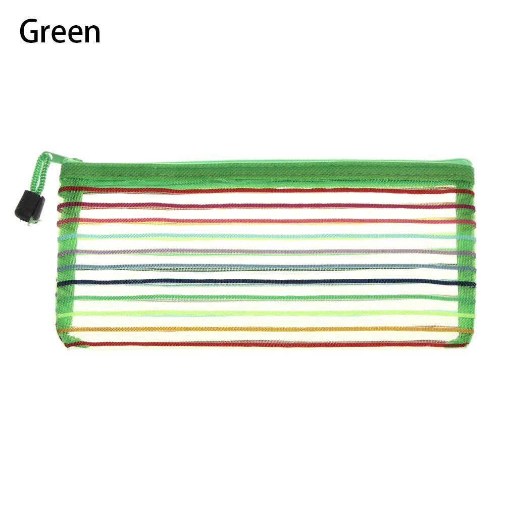Purse Makeup Stationery Rainbow Color Nylon Grid Cosmetic Storage Mesh Pen Bag Zipper Pencil Case