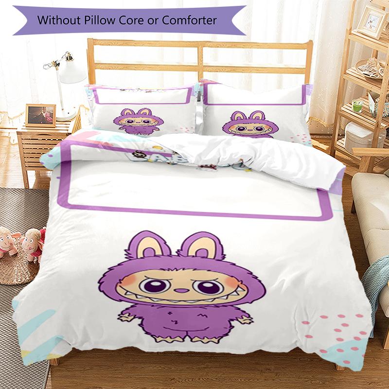3pcs Labubu Bedding Set Duvet Cover Closure Includes 1 Duvet Cover & 2 Pillowcases, Soft and Comfortable for All Seasons.