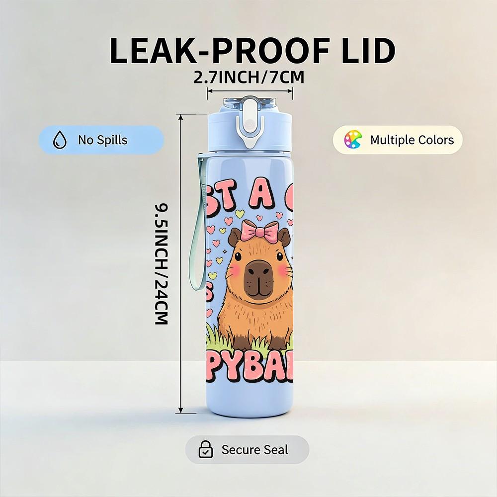 1PC Cute Bear Girl Boho Lettering Art 750ml Color Plastic Sports Water Bottle Leakproof Flip Straw Lid Suitable for Sports Office Home Use