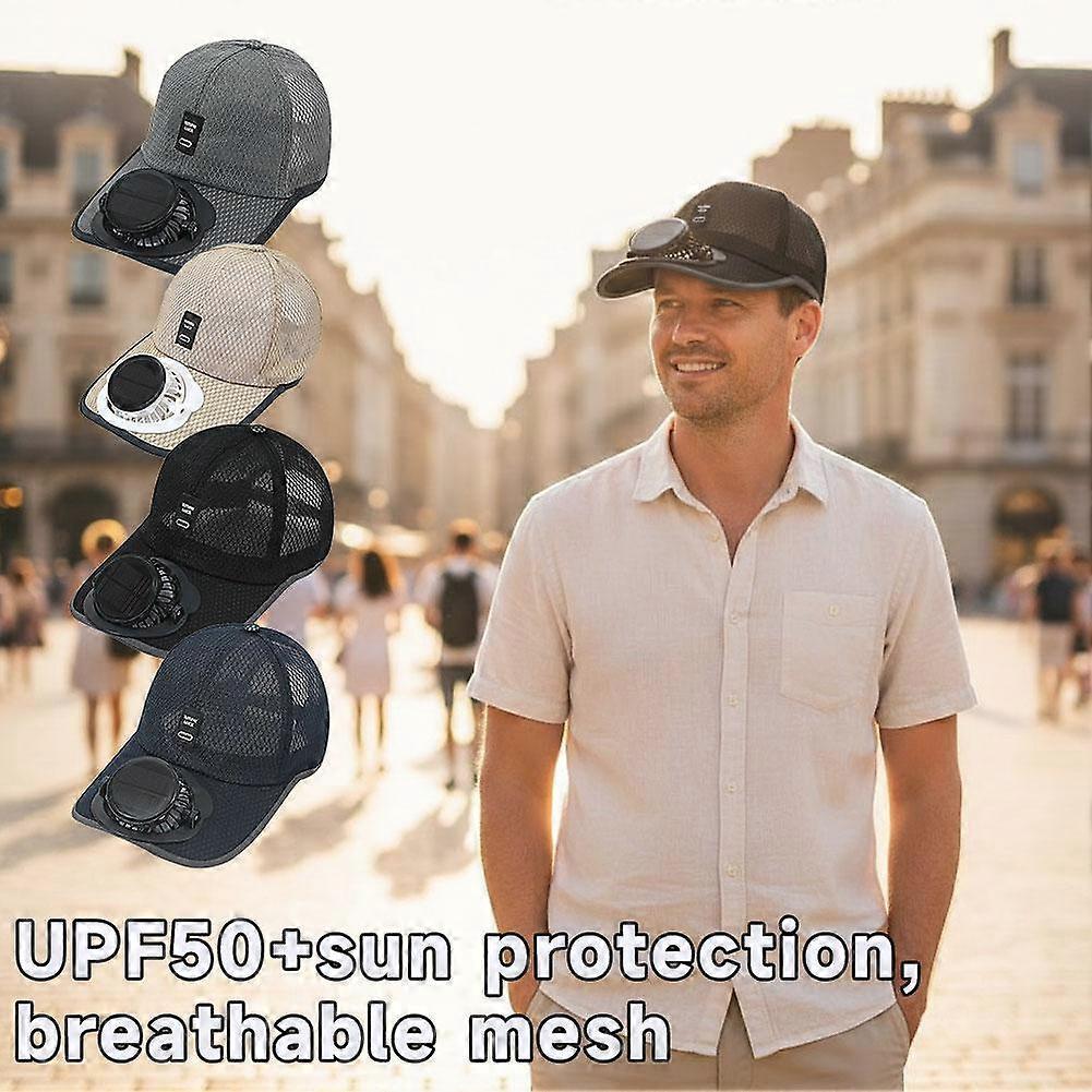 Solar Fan Hat Breathable Mesh Baseball Cap UV Protection Adjustable