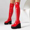 Patent Leather Thigh High Boots for Women Chunky Heel Platform Gothic Long Boots Zipper Sexy Woman Shoes Autumn Winter