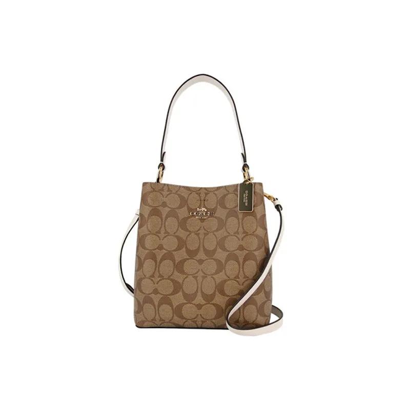 COACH Town Coated Canvas Leather Bucket Bag , Crossbody Handbag Women's Brown (Unisex) Handbags 2312 IMRO8
