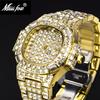 MISSFOX-Waterproof Calendar Luxury Full Diamond Square Diamond Мужские кварцевые часы в стиле хип-хоп